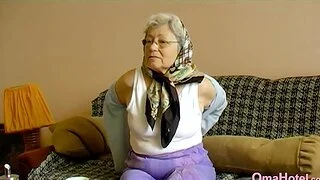 Solo grandma stripping down coupled with playing her pusssy really well with sex toy