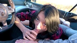 Madison Quinn sucking her horny boyfriend's locate in the car