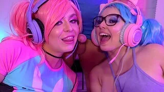 Gamer chicks Leana Lovings and Krissy Knight fucked off out of one's mind the same guy