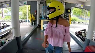 Cute Thai amateur teen girlfriend go karting plus recorded on video after